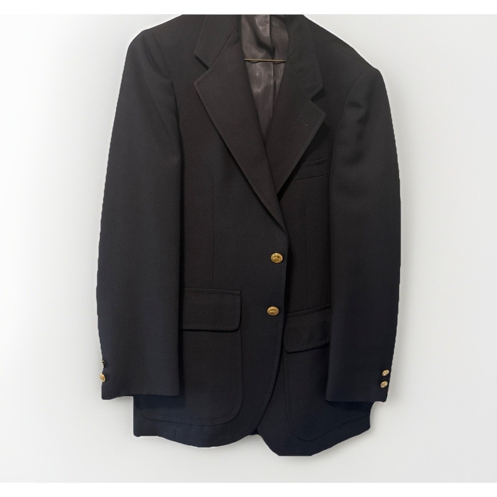 Vintage Stanley Blacker Mens Blue Notch Two Button Flap Pocket Blazer Suit 40